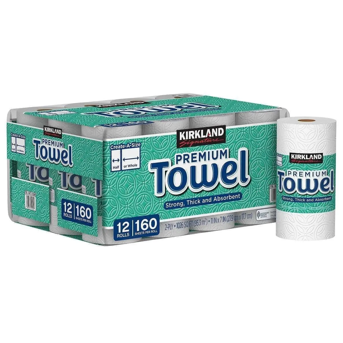 Fiorenzo Bundle Compatible with Kirk-land Signature Premium Paper Towels, Strong Thick and Absorbent Bulk Paper Towels 12 Rolls, 160 Sheets Per Roll 2-Ply