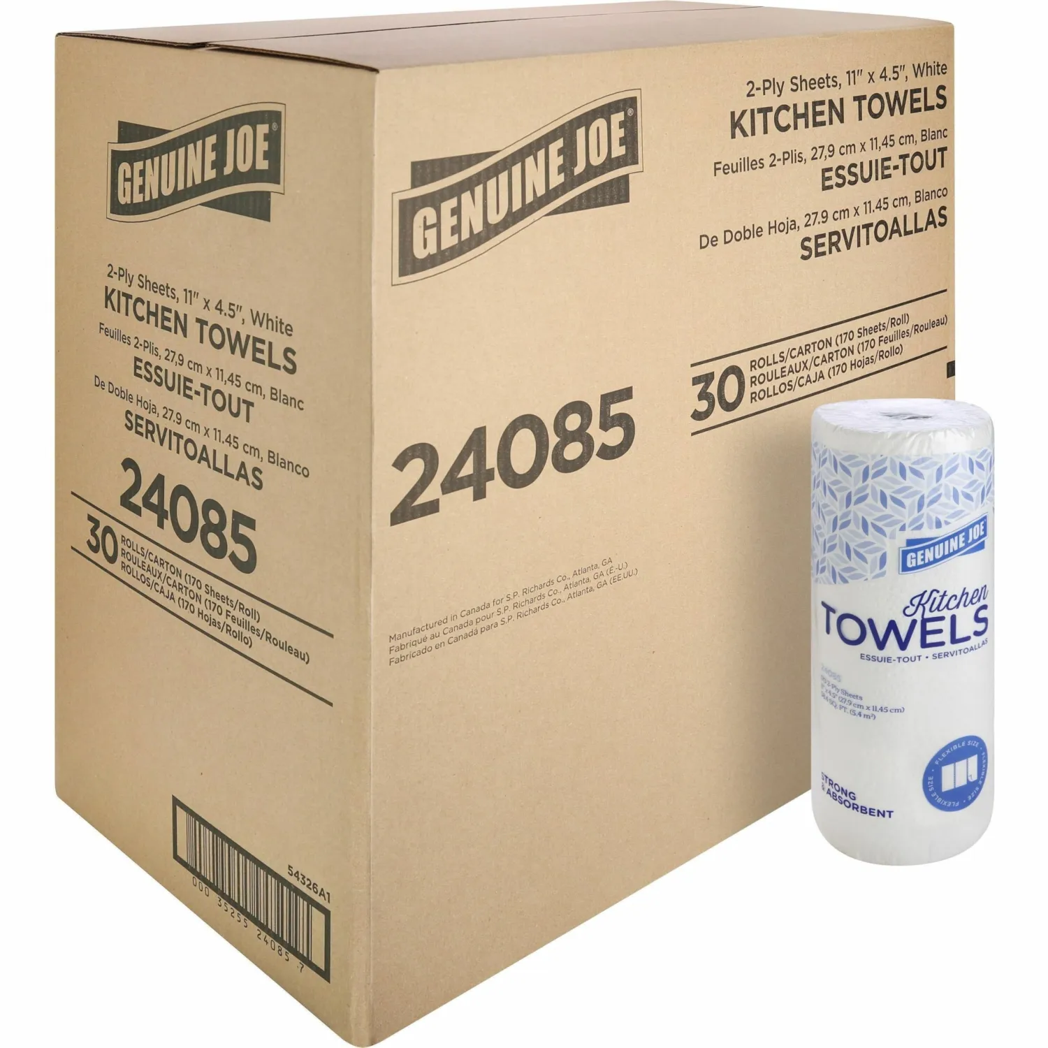 Genuine Joe Kitchen Paper Towels,11" x 4.5", 2-Ply, 170 Sheets/Roll, 30 Count