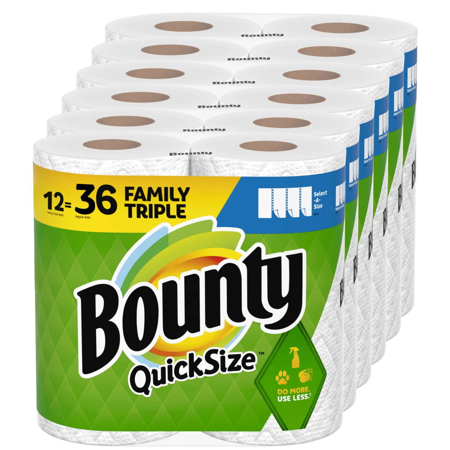 Bounty Quick-Size Paper Towels, White, 12 Family Triple Rolls = 36 Regular Rolls