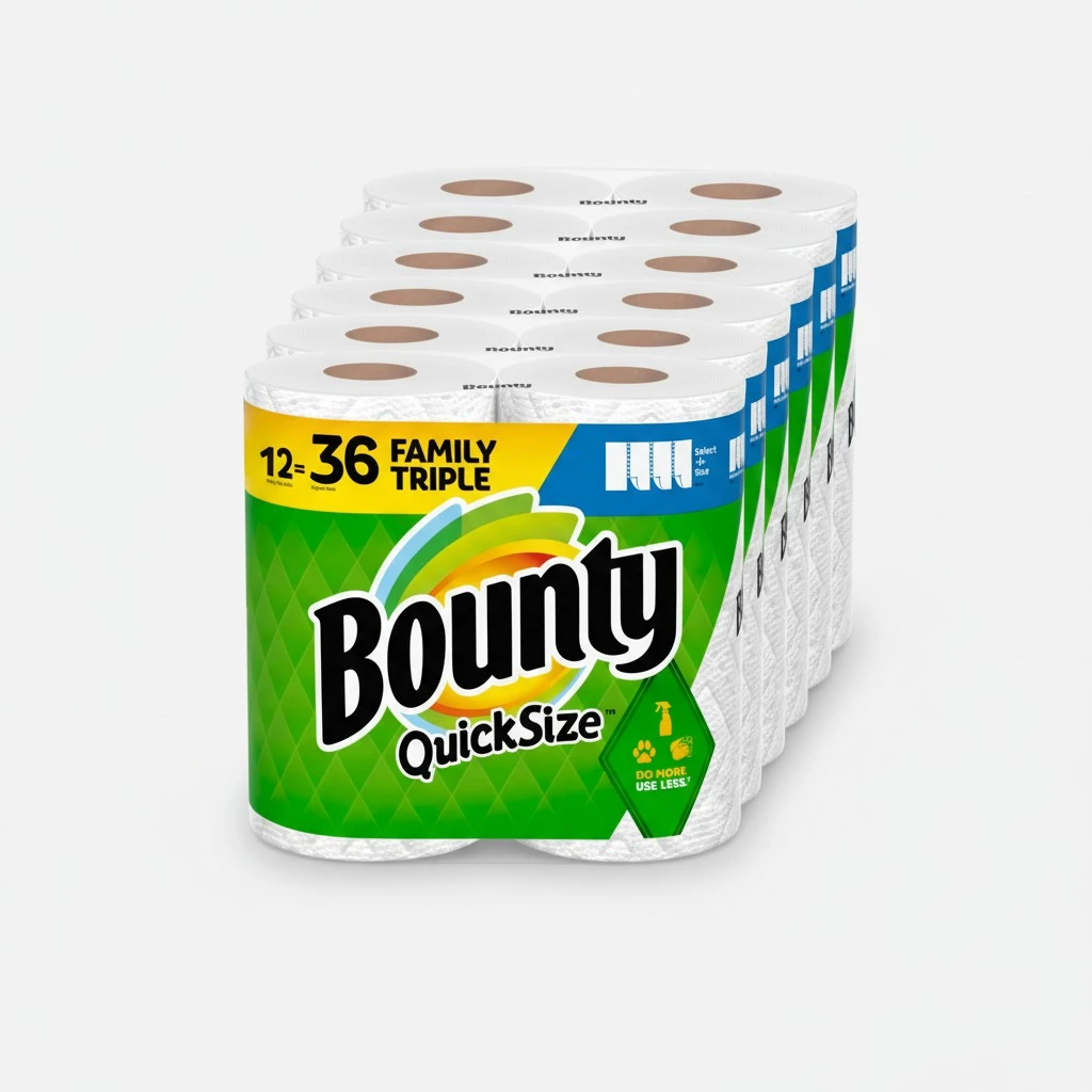 Bounty Quick-Size Paper Towels, White, 12 Family Triple Rolls = 36 Regular Rolls