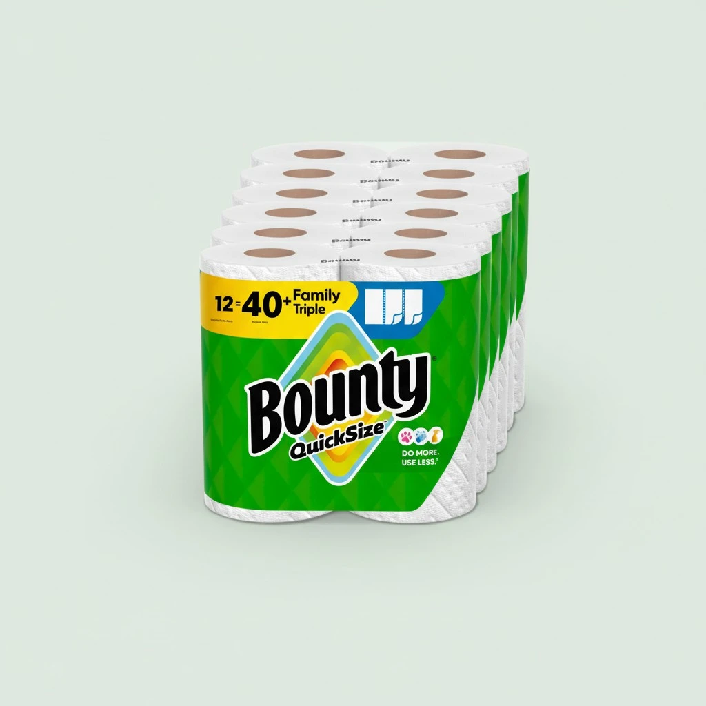 Bounty Quick-Size Paper Towels, White, 12 Family Triple Rolls = 40 Regular Rolls