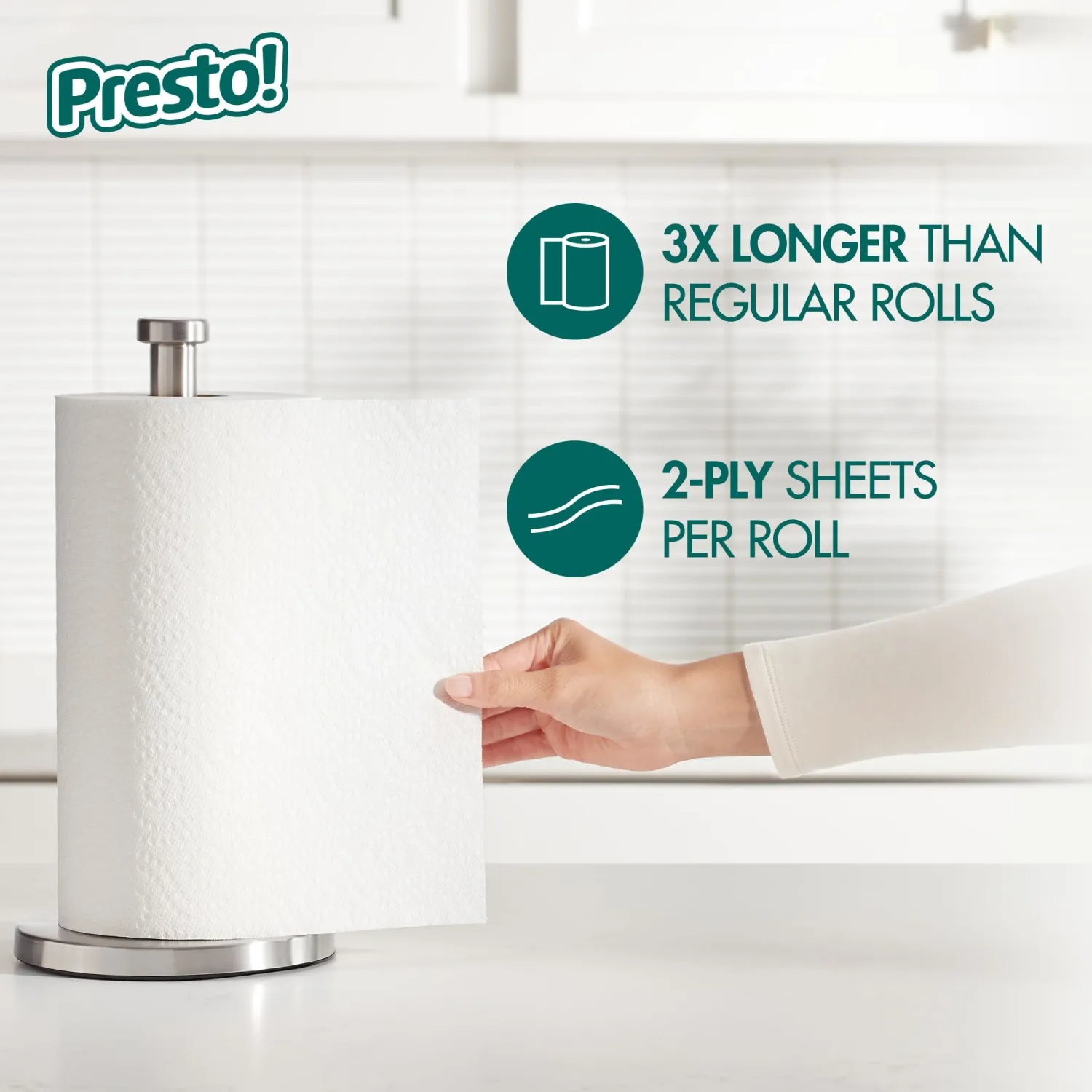 Amazon Brand - Presto! Flex-a-Size Paper Towels, 128 Sheet Family Roll, 2 Rolls (1 Packs of 2), 256 count, White