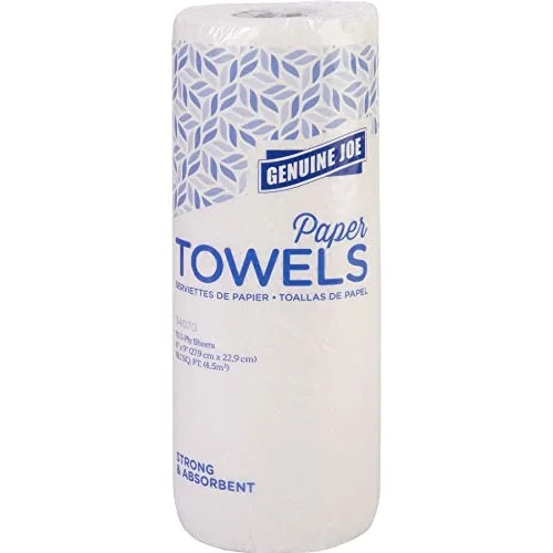 Genuine Joe Household Paper Towels, 2-Ply, 11" x 9", 70 Sheets/Roll, 15 Count