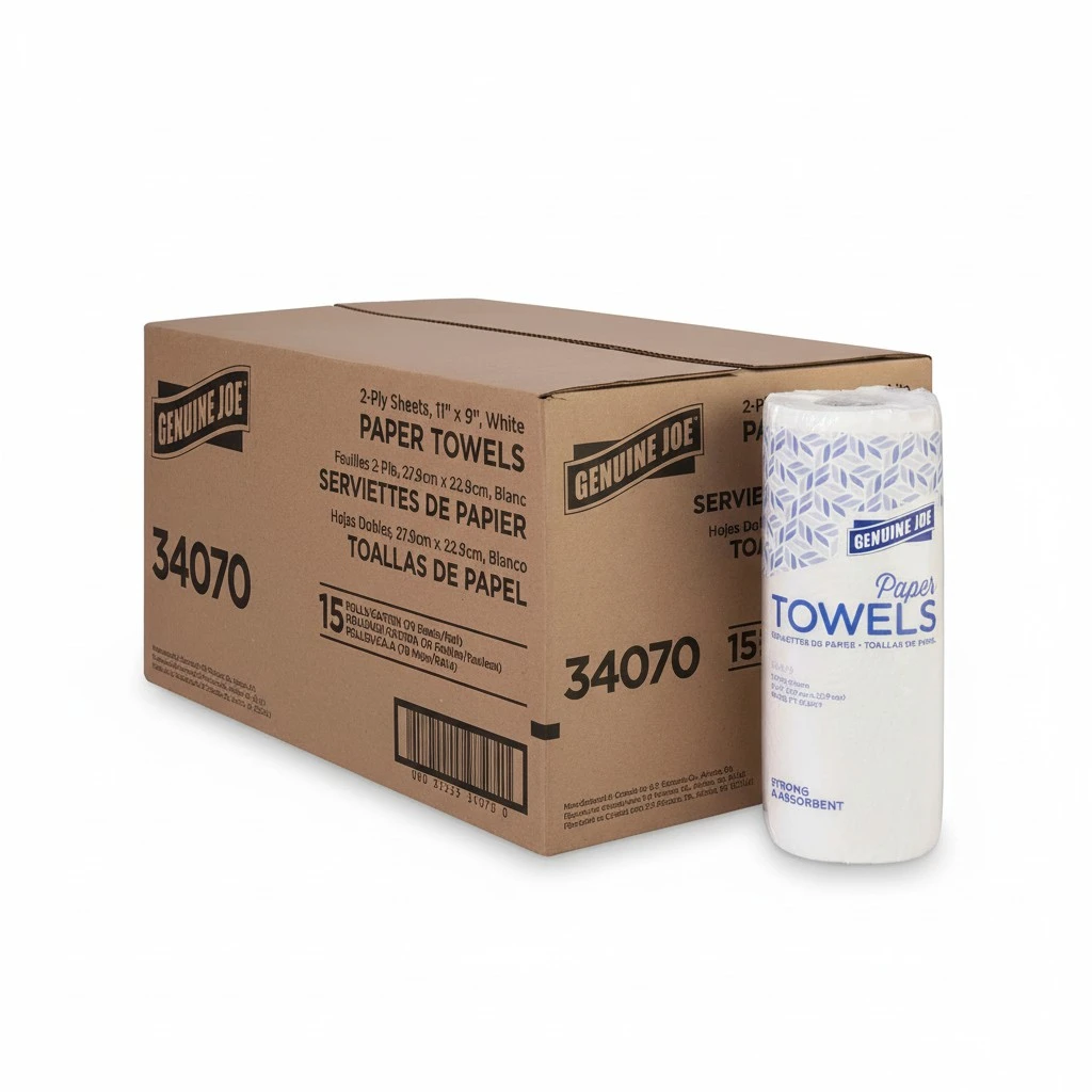 Genuine Joe Household Paper Towels, 2-Ply, 11" x 9", 70 Sheets/Roll, 15 Count