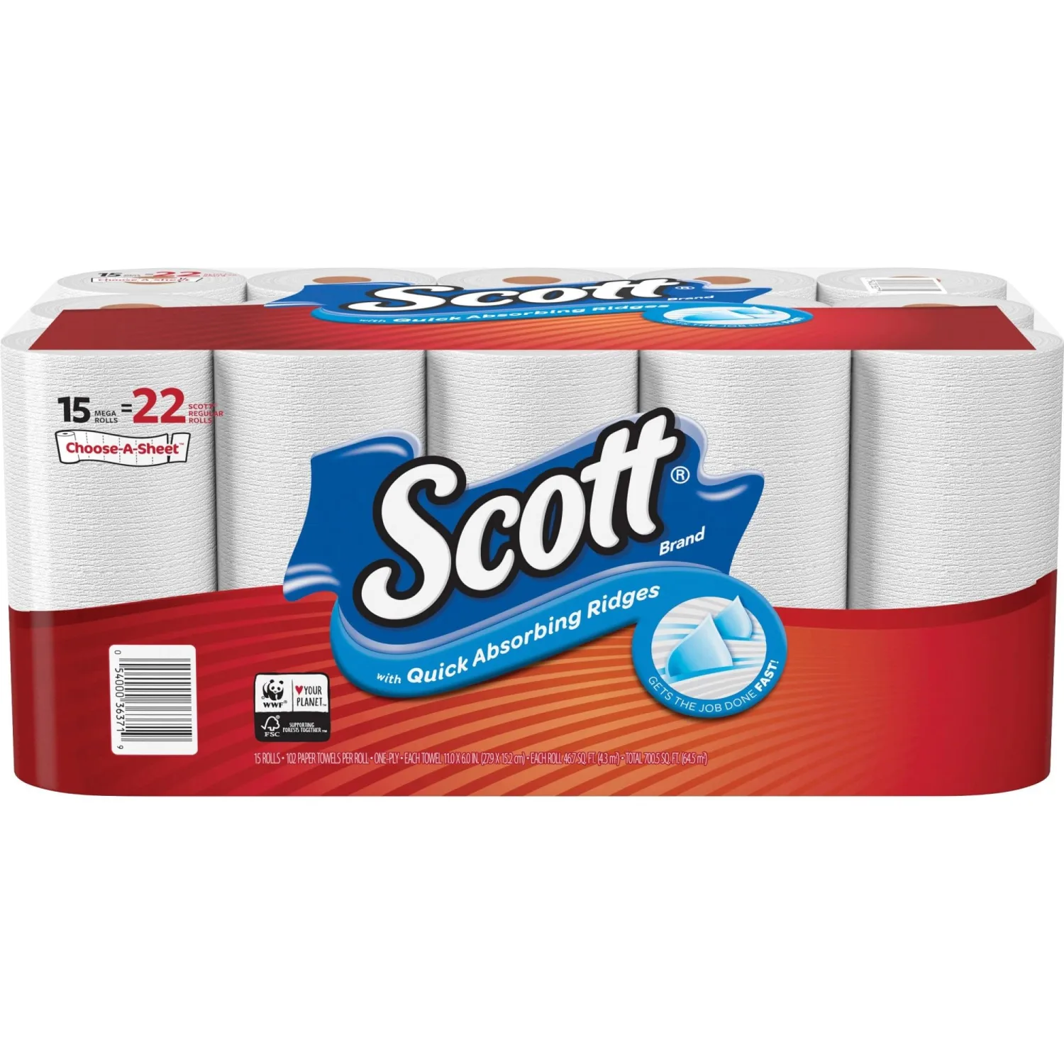 Scott 36371 Choose-A-Sheet Mega Roll Paper Towels, 1-Ply, White, 102 per Roll (Case of 28 Rolls)