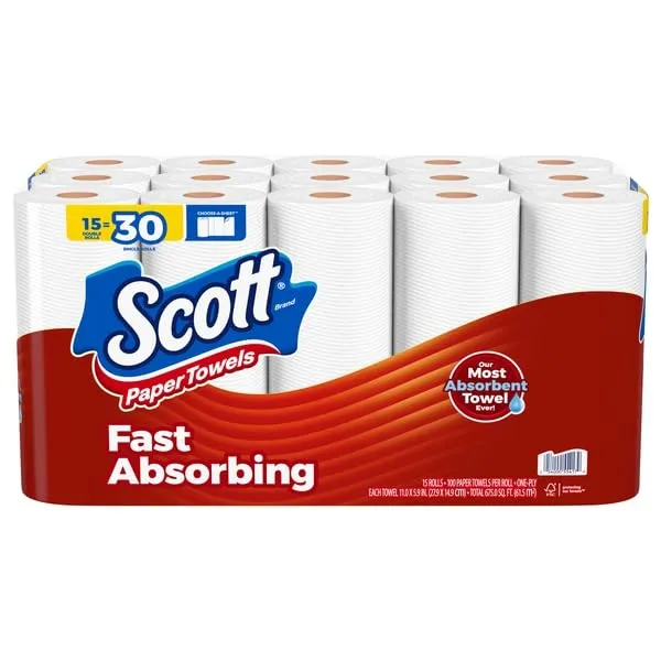 Scott Paper Co., Paper Towels Double Rolls One-Ply, 15 Count