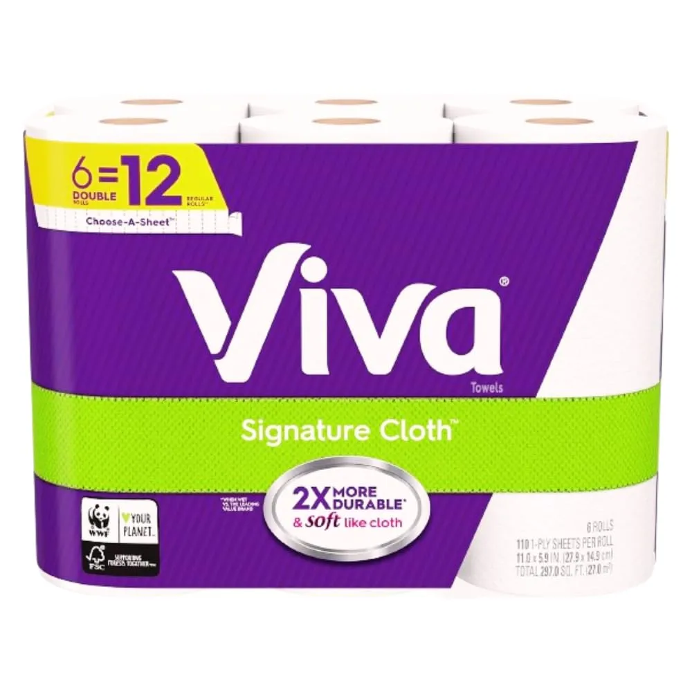 Viva Kitchen Paper Towels, Soft & Strong, White, (6 Rolls = 12 Single Rolls)