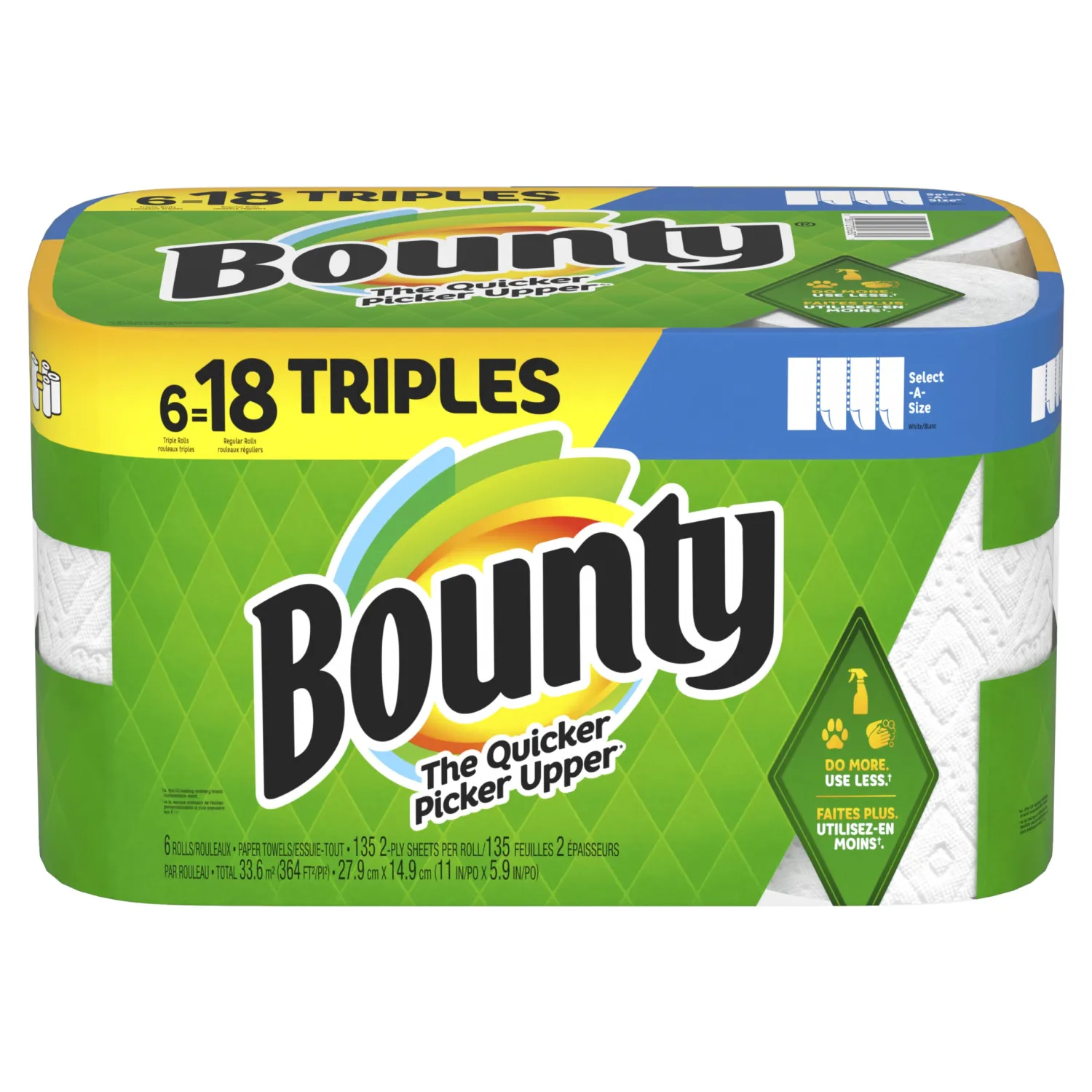 Bounty Select-A-Size Paper Towels, 6 Triple Rolls, White, 135 Sheets Per Roll