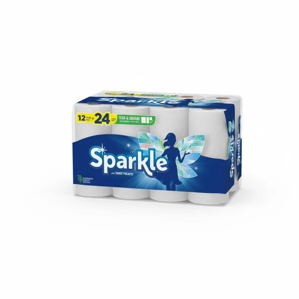 Sparkle Tear-A-Square Paper Towels, 12 Double Rolls = 24 Regular Rolls, Customizable Sheet Size Paper Towel