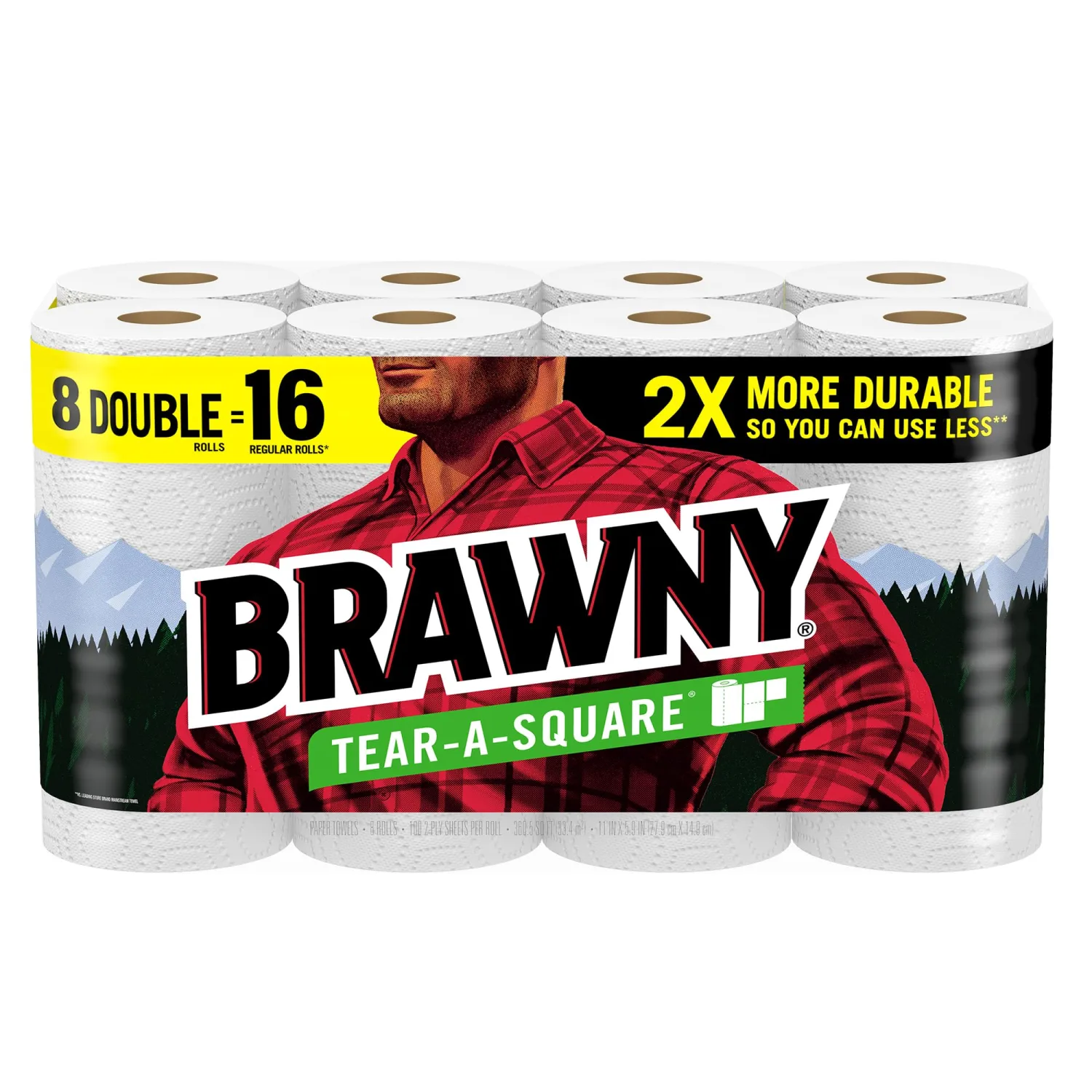 BRAWNY® TEAR-A-SQUARE® PAPER TOWELS, 8 DOUBLE ROLLS