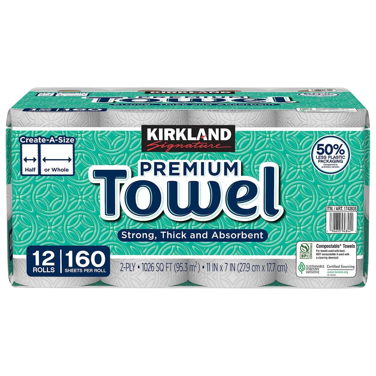 Kirkland Signature Paper Towels, 2-Ply, 160 Sheets, 12 Count