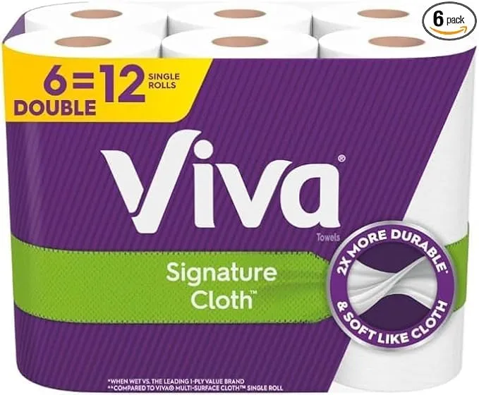 Viva Soft & Strong Kitchen Paper Towels, Signature Cloth Towels White, 6 Count, 12 Single Rolls