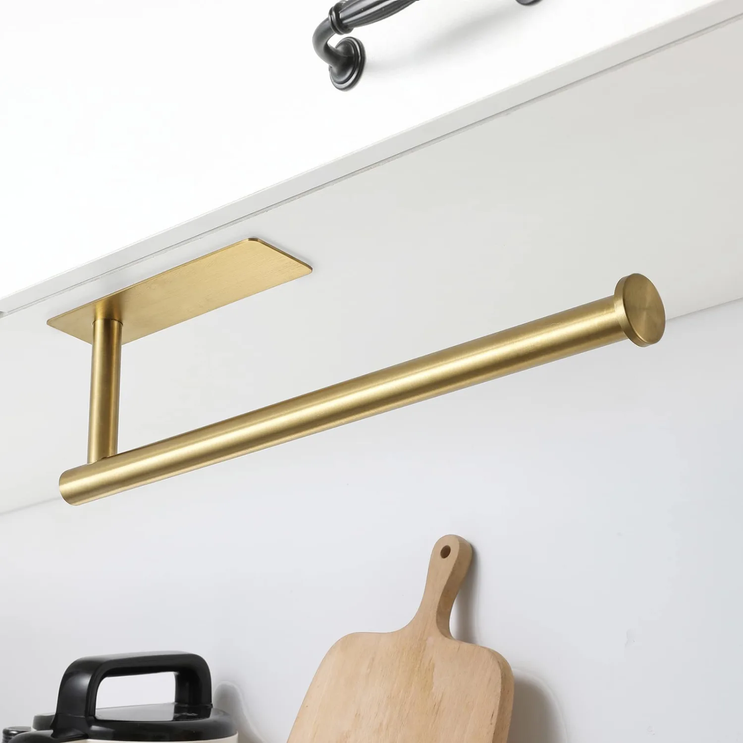 theaoo 2 Packs Paper Towel Holder - Under Cabinet Paper Towel Holder for Kitchen, Adhesive Paper Towel Roll Rack for Bathroom Towel, Wall Mounted Matte Black Paper Towel Rack, SUS304 Stainless Steel