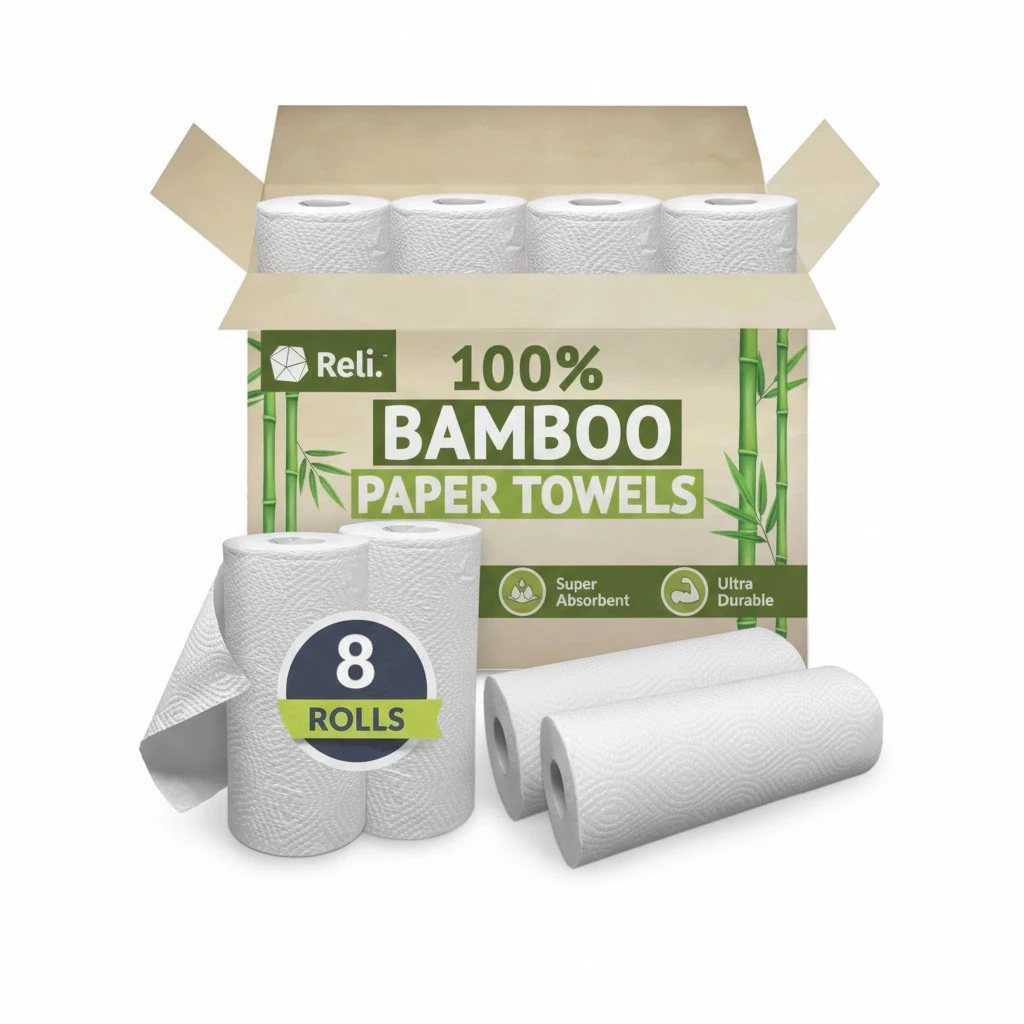Reli. Bamboo Paper Towels (8 Pack) | Paper Towels Rolls 2 Ply | 75 Sheets/Roll, Full Size Sheets | Unbleached, Organic Rolls for Kitchen, Bathroom | 100% Bamboo
