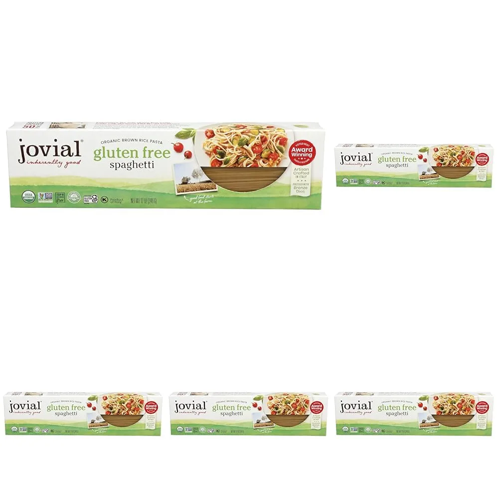Jovial Gluten Free Brown Rice Pasta Organic - Award-Winning Taste & Texture, Non-GMO, Free of Top 8 Allergens, Vegan Brown Rice Noodles, Made in Italy - Gluten Free Elbow Pasta, 12 oz (Pack of 5)