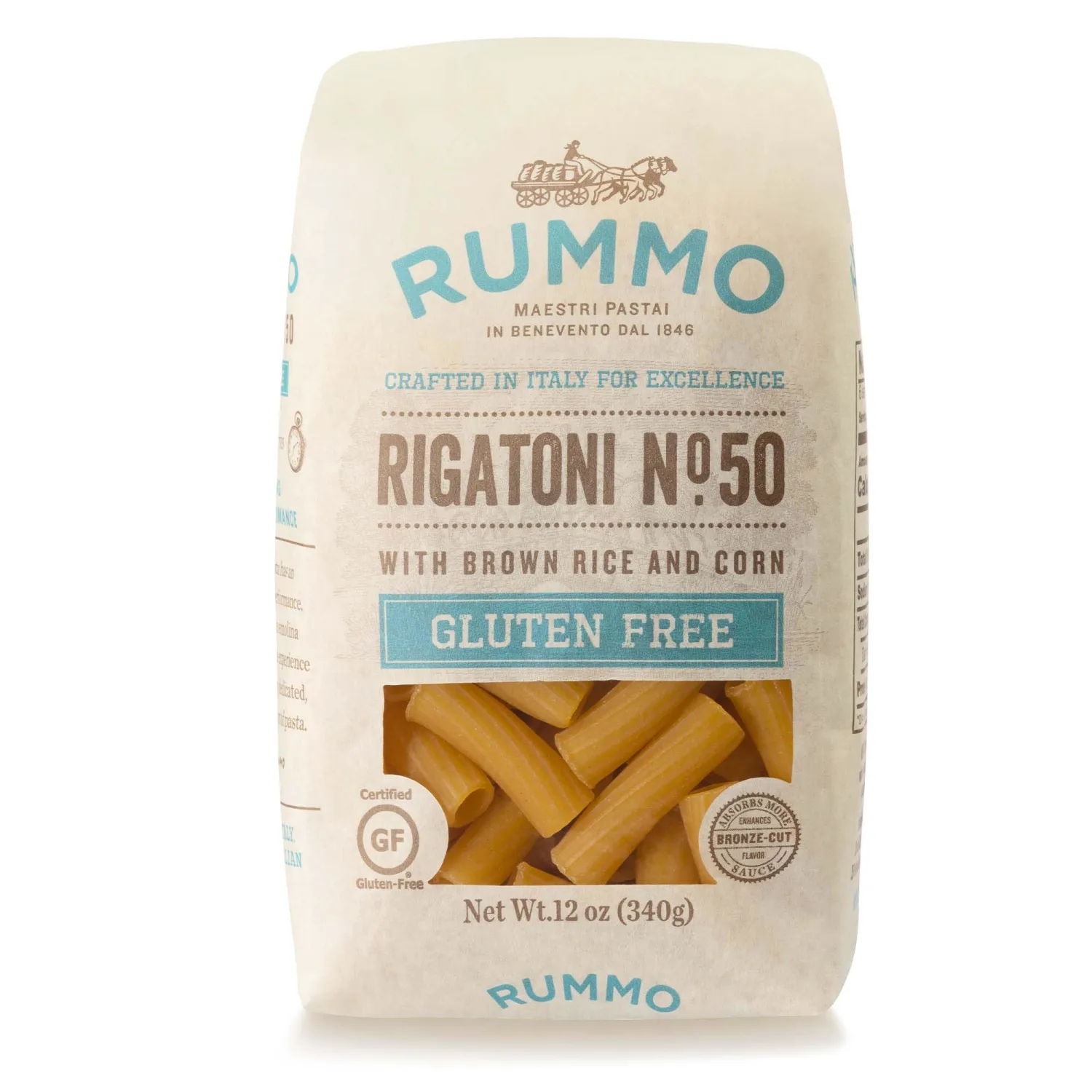 Rummo Gluten Free Rigatoni N.50 - Gluten Free Pasta, Made with Corn & Rice, Rigatoni Pasta Noodles, Pasta from Italy - 12 Ounce (Pack of 3)