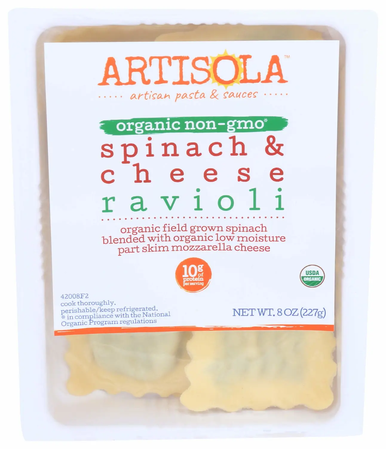 Artisola Pasta, Organic Spinach & Cheese Ravioli, 8 oz
