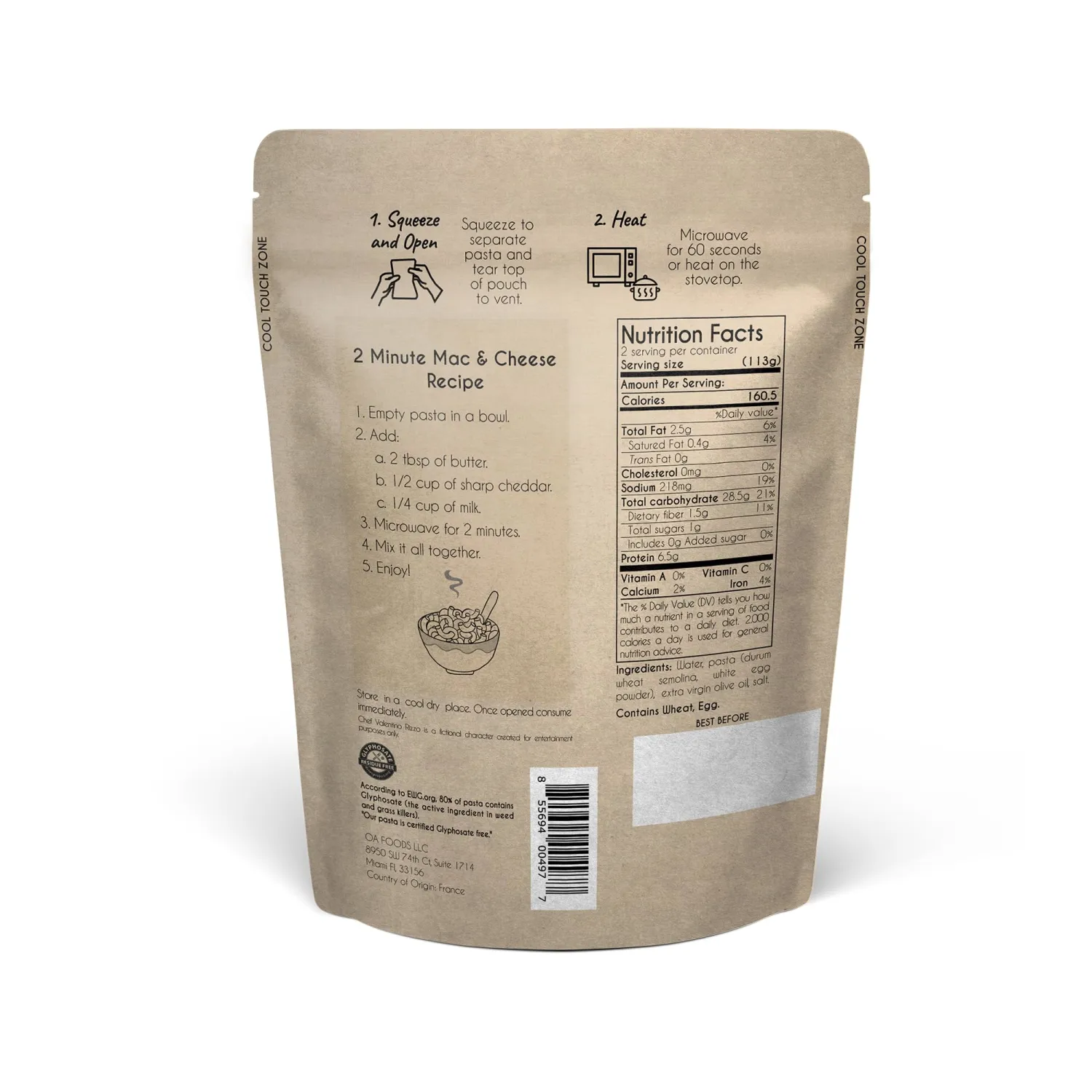 PREMIUM READY TO EAT PASTA | Simple, Clean ingredients | Microwavable | Elbow Shape | Greenfit By Chef Valentino Rizzo | Glyphosate Free | (8 Ounce - Pack of 6)