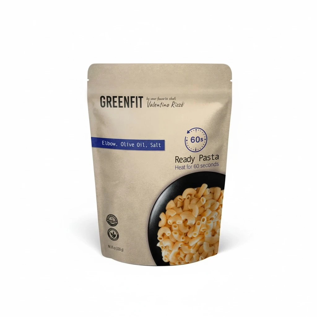 PREMIUM READY TO EAT PASTA | Simple, Clean ingredients | Microwavable | Elbow Shape | Greenfit By Chef Valentino Rizzo | Glyphosate Free | (8 Ounce - Pack of 6)