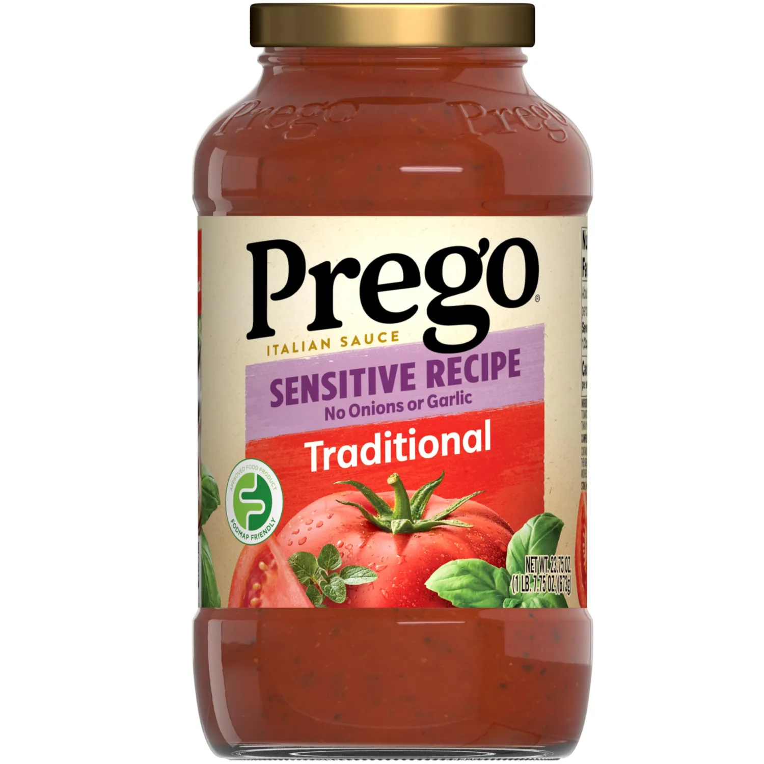 Prego Traditional Sensitive Recipe Low FODMAP Pasta Sauce, 23.75 Oz Jar