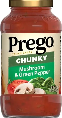 Prego Chunky Mushroom and Green Pepper Pasta Sauce, 23.75 Oz Jar (Pack of 2)
