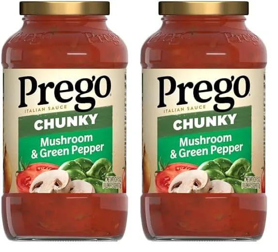 Prego Chunky Mushroom and Green Pepper Pasta Sauce, 23.75 Oz Jar (Pack of 2)