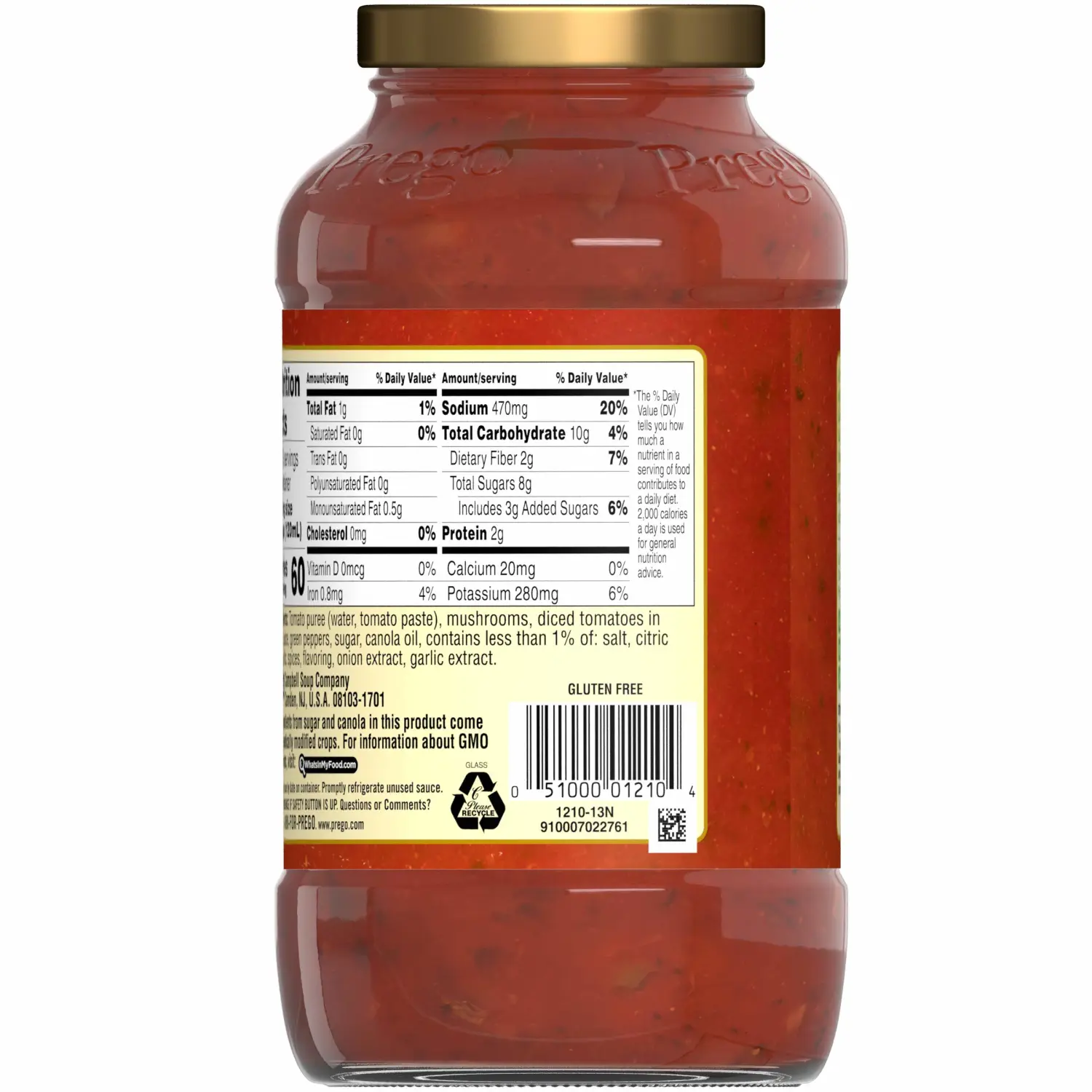 Prego Chunky Mushroom and Green Pepper Pasta Sauce, 23.75 Oz Jar (Pack of 2)
