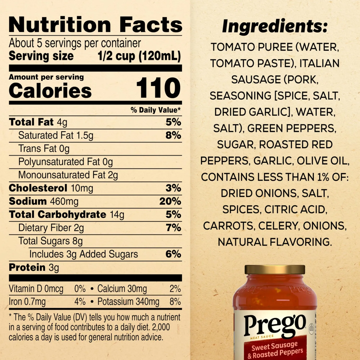 Prego Sweet Sausage and Roasted Peppers Pasta Sauce, 23.5 oz Jar