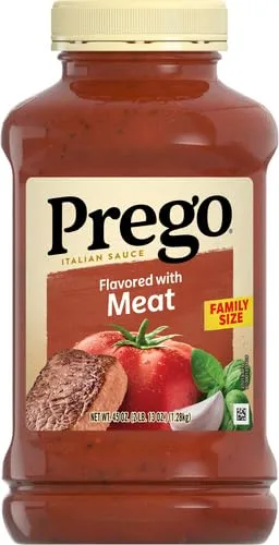 Prego Italian Tomato Pasta Sauce Flavored With Meat, 45 OZ Jar (Pack of 4)