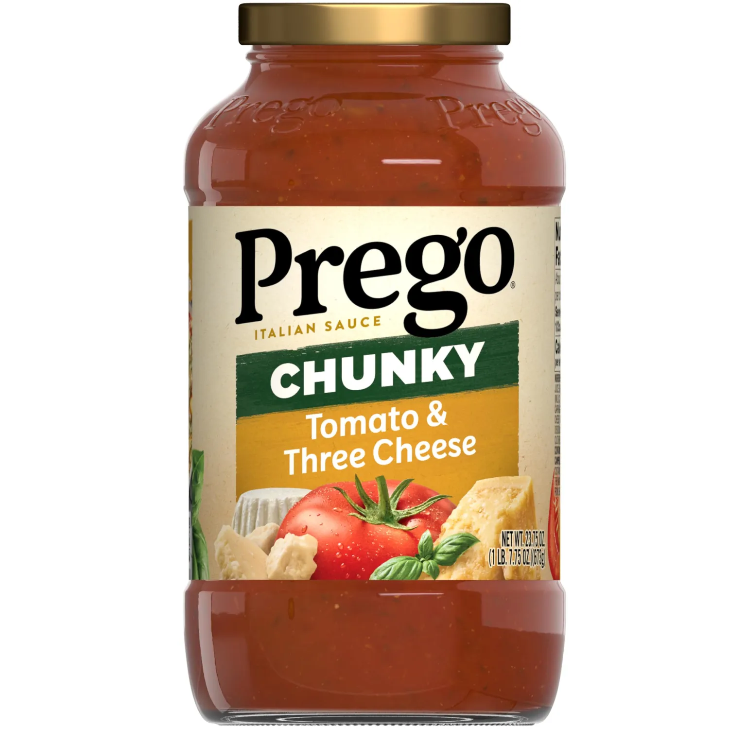 Prego Chunky Tomato and Three Cheese Pasta Sauce, 23.75 oz Jar