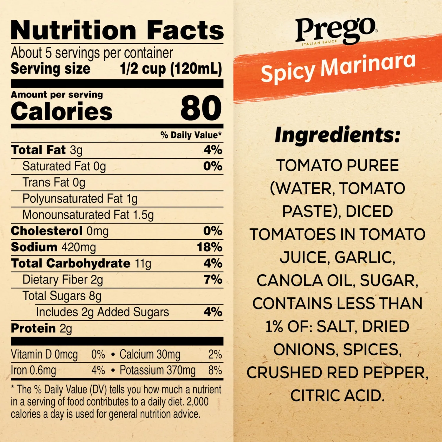 Prego Spicy Marinara Pasta Sauce, 24 oz Jar (Pack of 6)