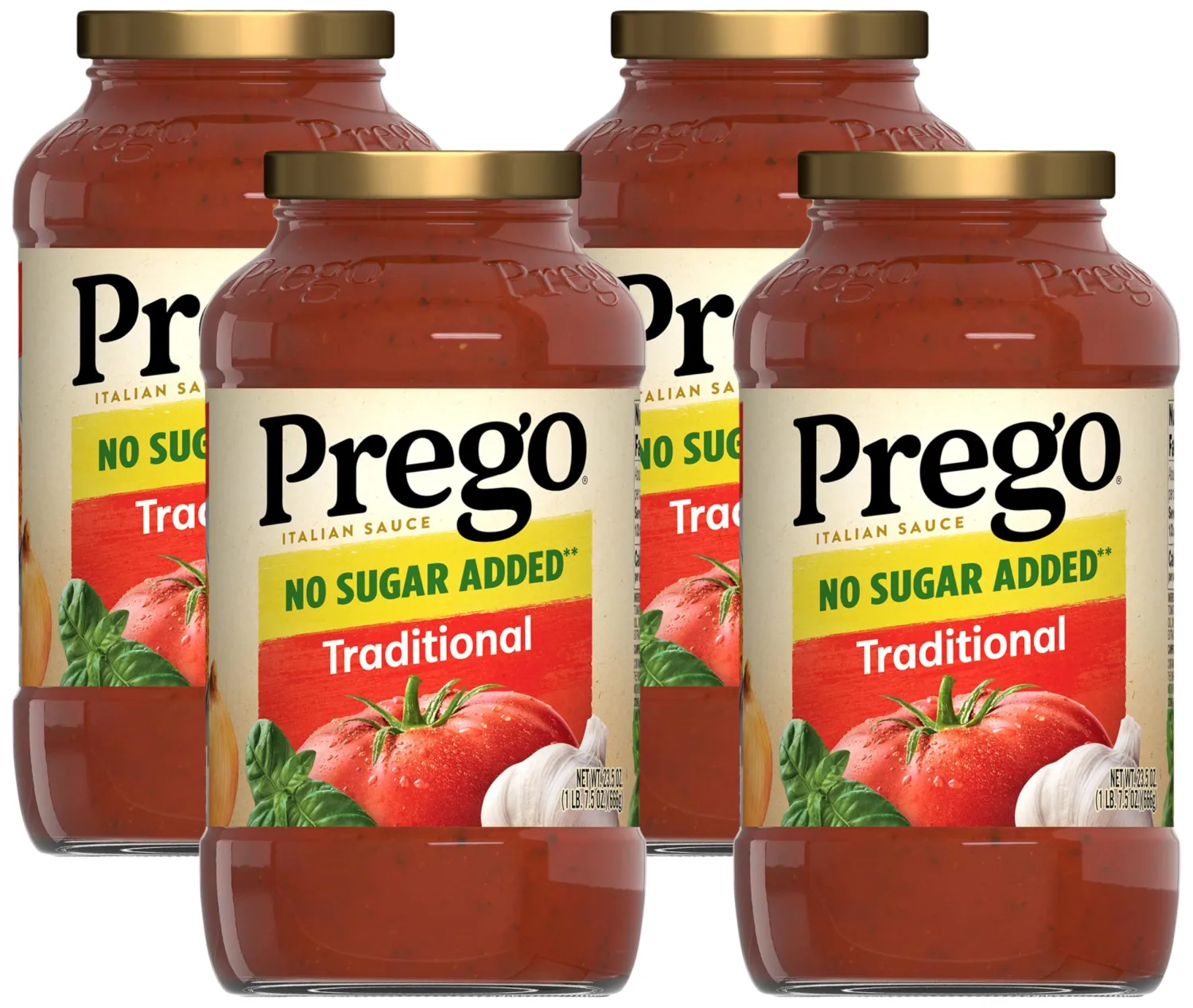 Prego Traditional No Sugar Added Pasta Sauce, 23.5 Oz Jar (Pack of 4)