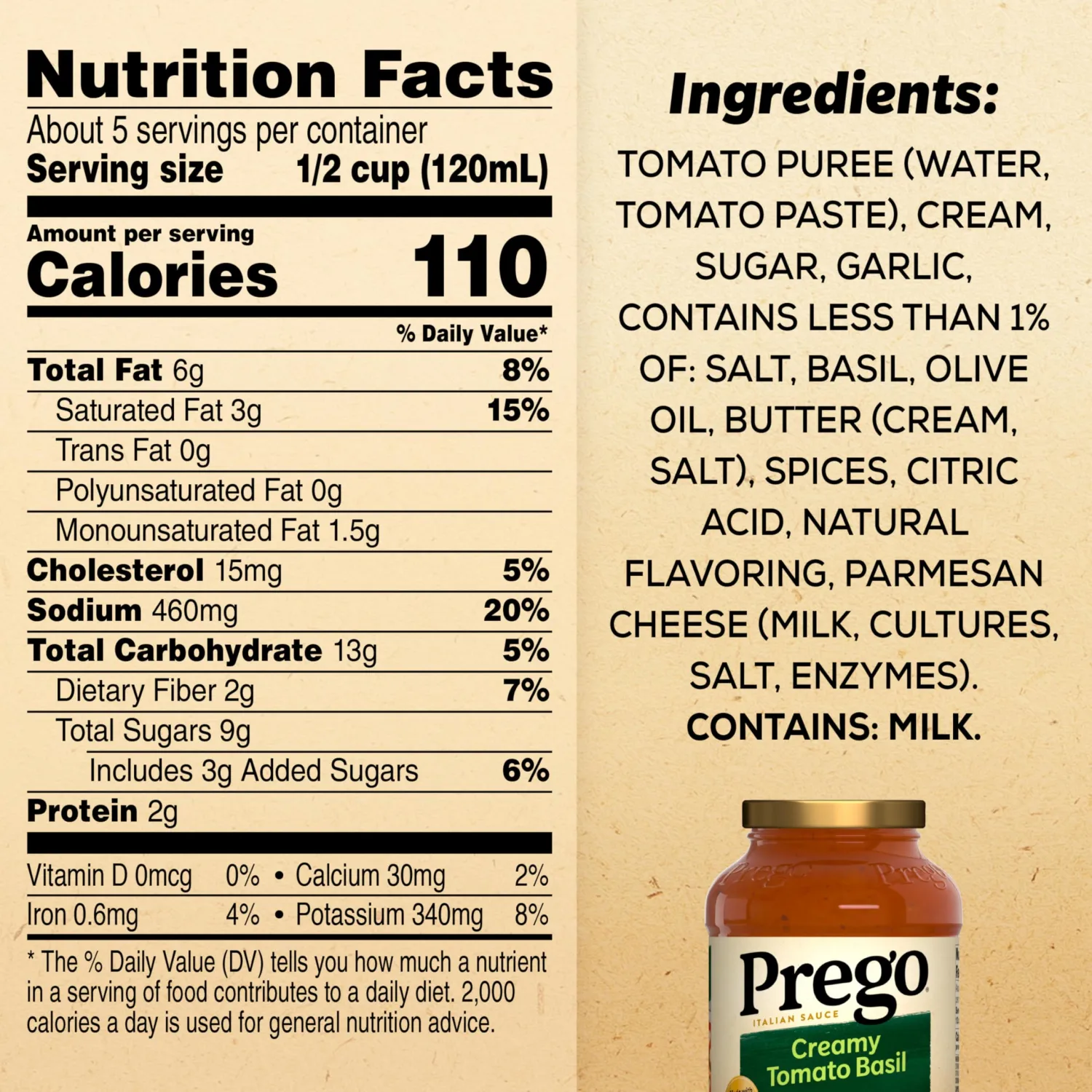 Prego Creamy Tomato Basil Pasta Sauce, 23.5 OZ Jar