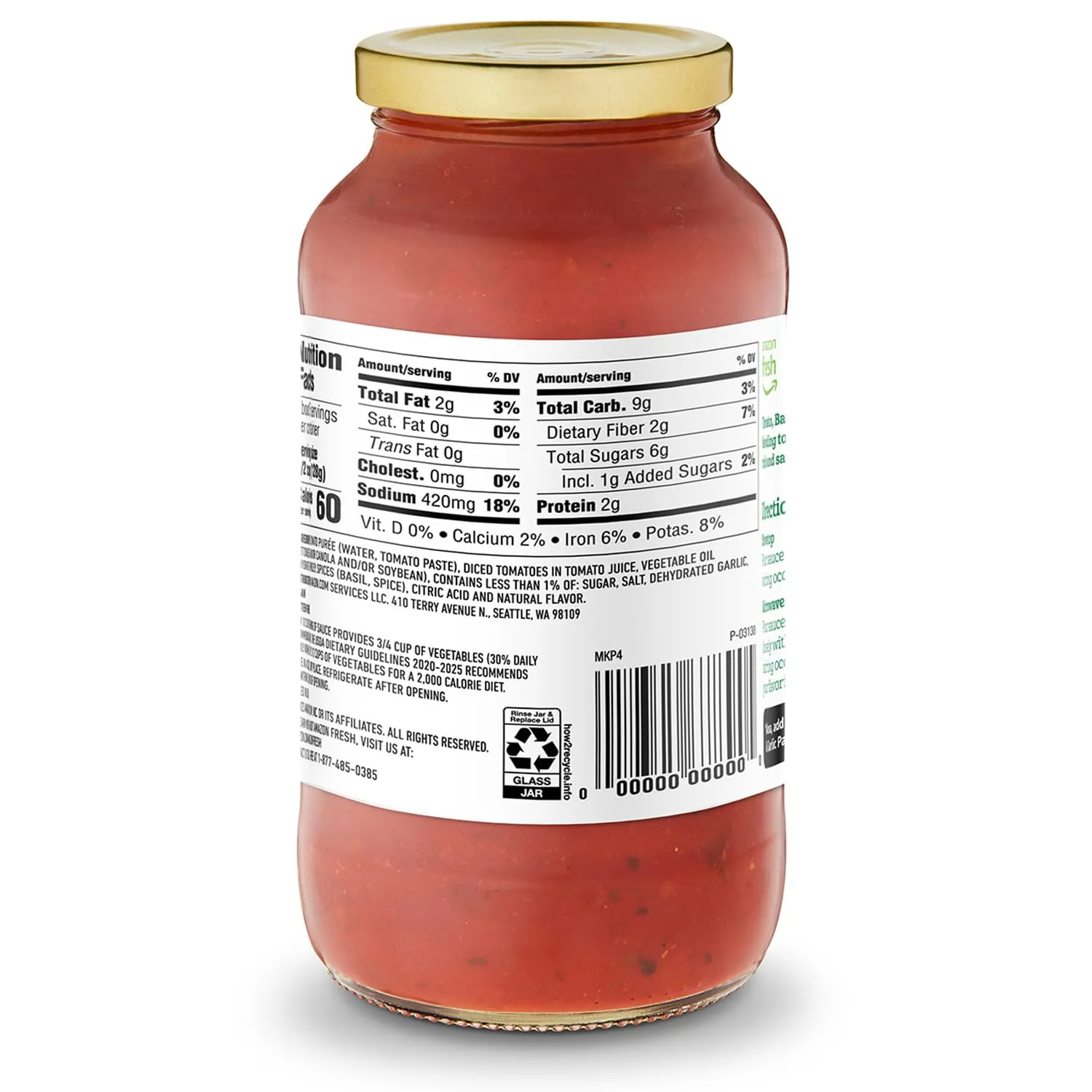 Amazon Fresh, Tomato, Basil & Garlic Pasta Sauce, 24 Oz
