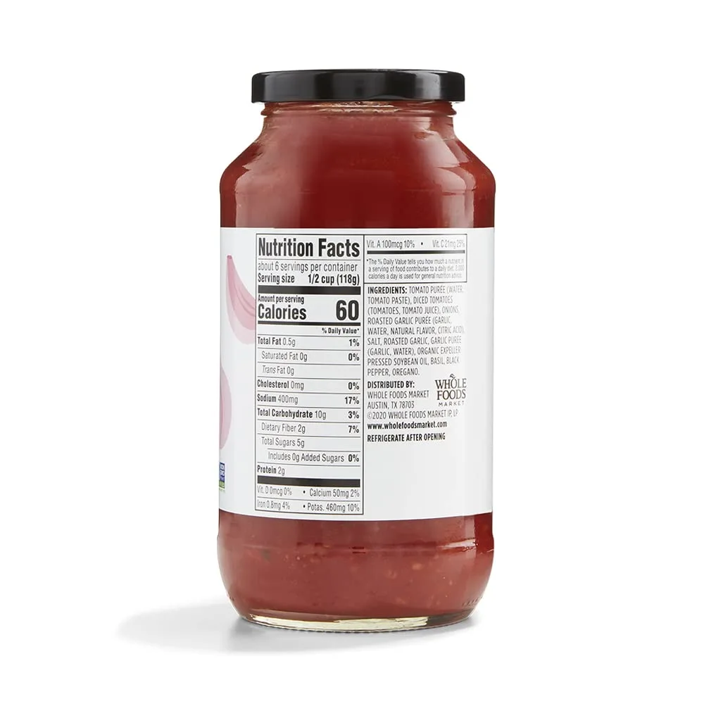 365 by Whole Foods Market, Roasted Garlic Pasta Sauce, 25 Ounce (Pack of 2)