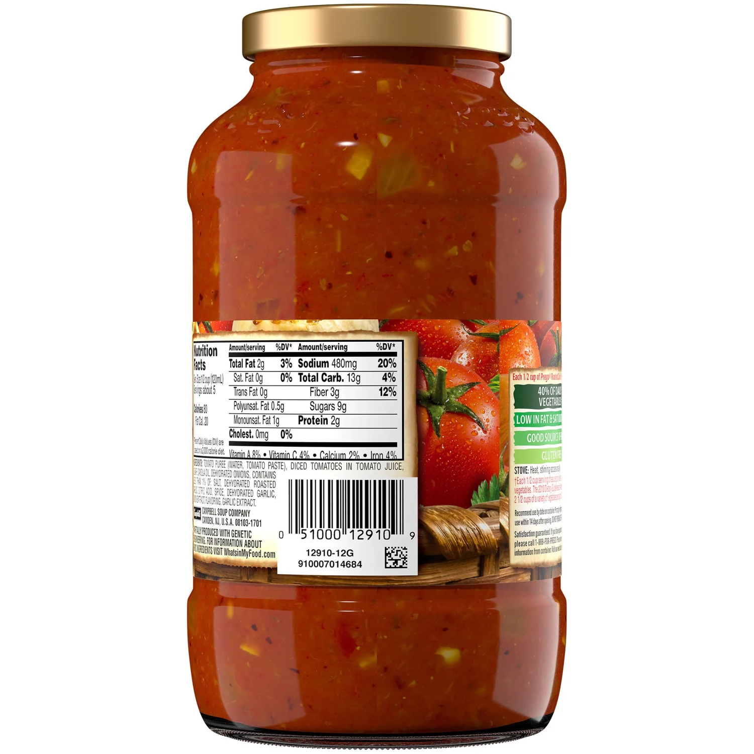 Prego Pasta Sauce, Italian Tomato Sauce with Roasted Garlic & Herbs, 24 oz Jar (Pack of 2)