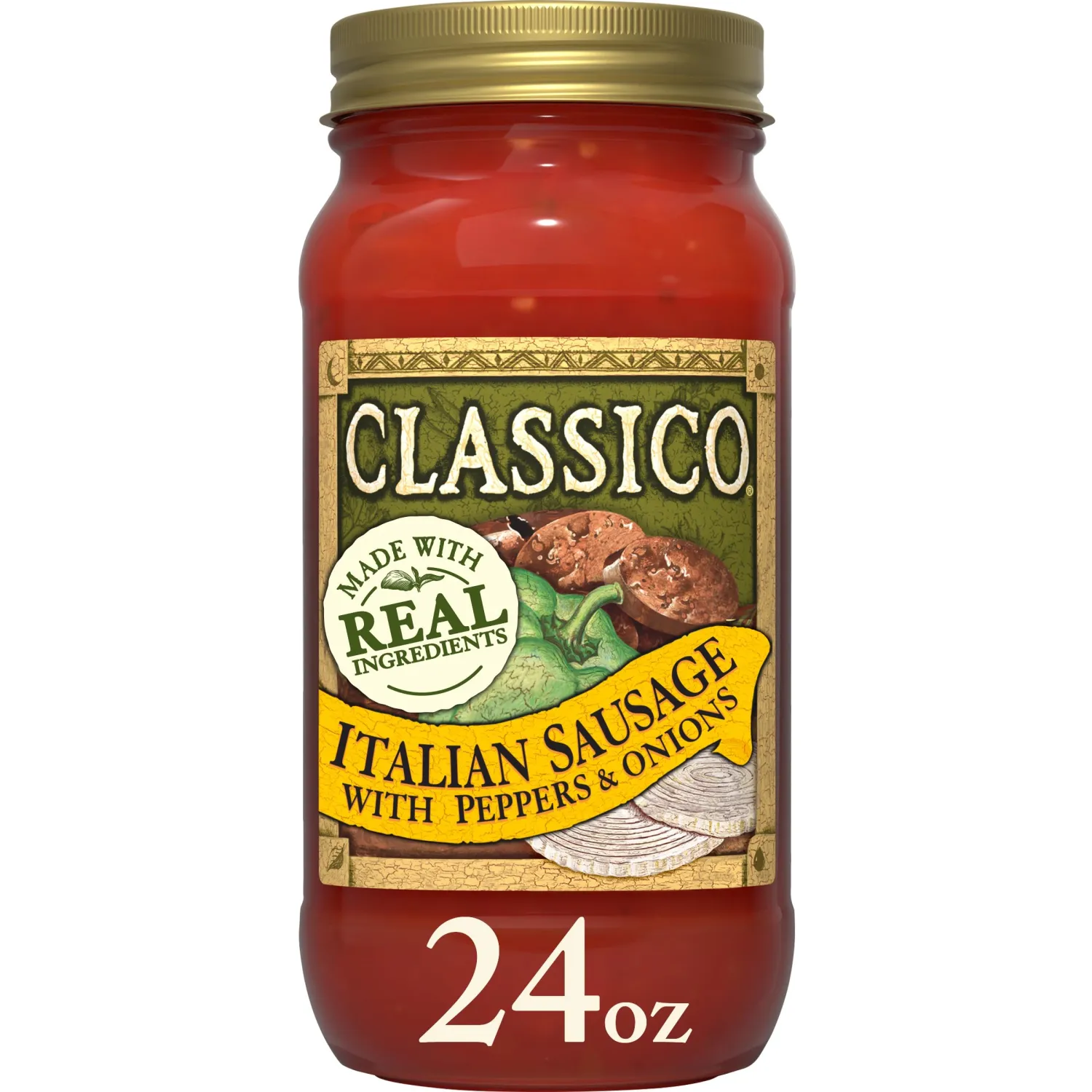 Classico Italian Sausage Spaghetti Pasta Sauce with Tomato, Peppers & Onions (24 oz Jar)
