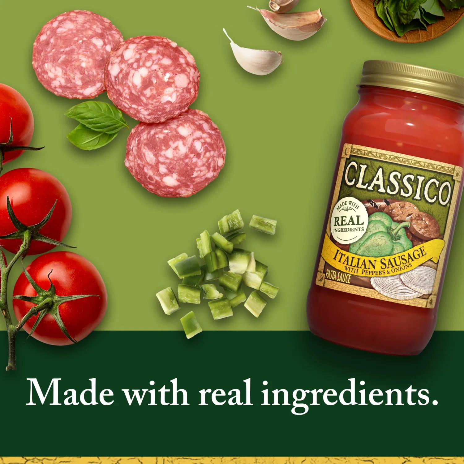 Classico Italian Sausage Spaghetti Pasta Sauce with Tomato, Peppers & Onions (24 oz Jar)