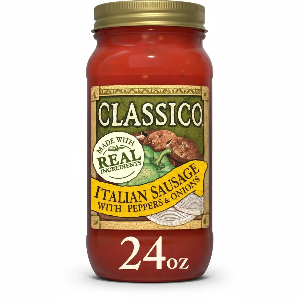 Classico Italian Sausage Spaghetti Pasta Sauce with Tomato, Peppers & Onions (24 oz Jar)
