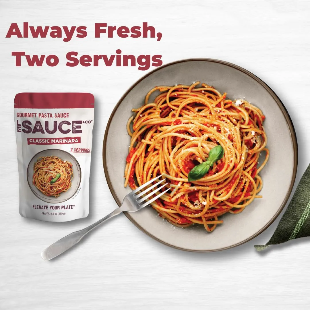 Always Fresh, Two Servings, Classic Marinara Gourmet Pasta Sauce (2-pack), Le Sauce & Co. Imported Italian San Marzano Tomatoes, Marinara Pasta Sauce, Tomato Sauce, Red Sauce, Spaghetti Pasta