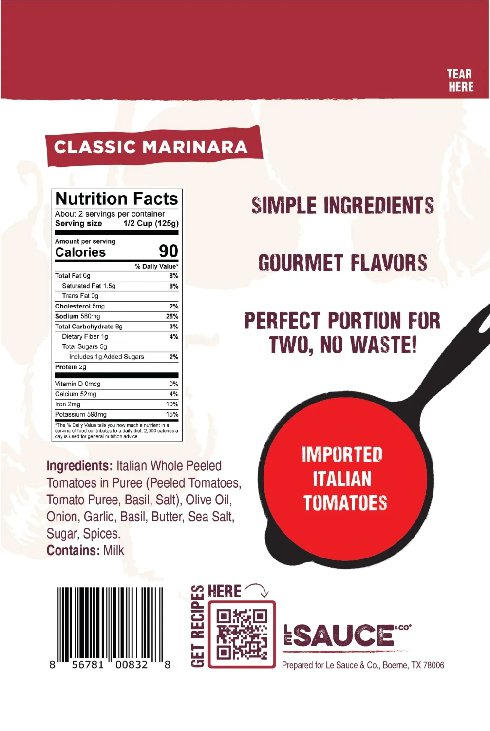 Always Fresh, Two Servings, Classic Marinara Gourmet Pasta Sauce (2-pack), Le Sauce & Co. Imported Italian San Marzano Tomatoes, Marinara Pasta Sauce, Tomato Sauce, Red Sauce, Spaghetti Pasta