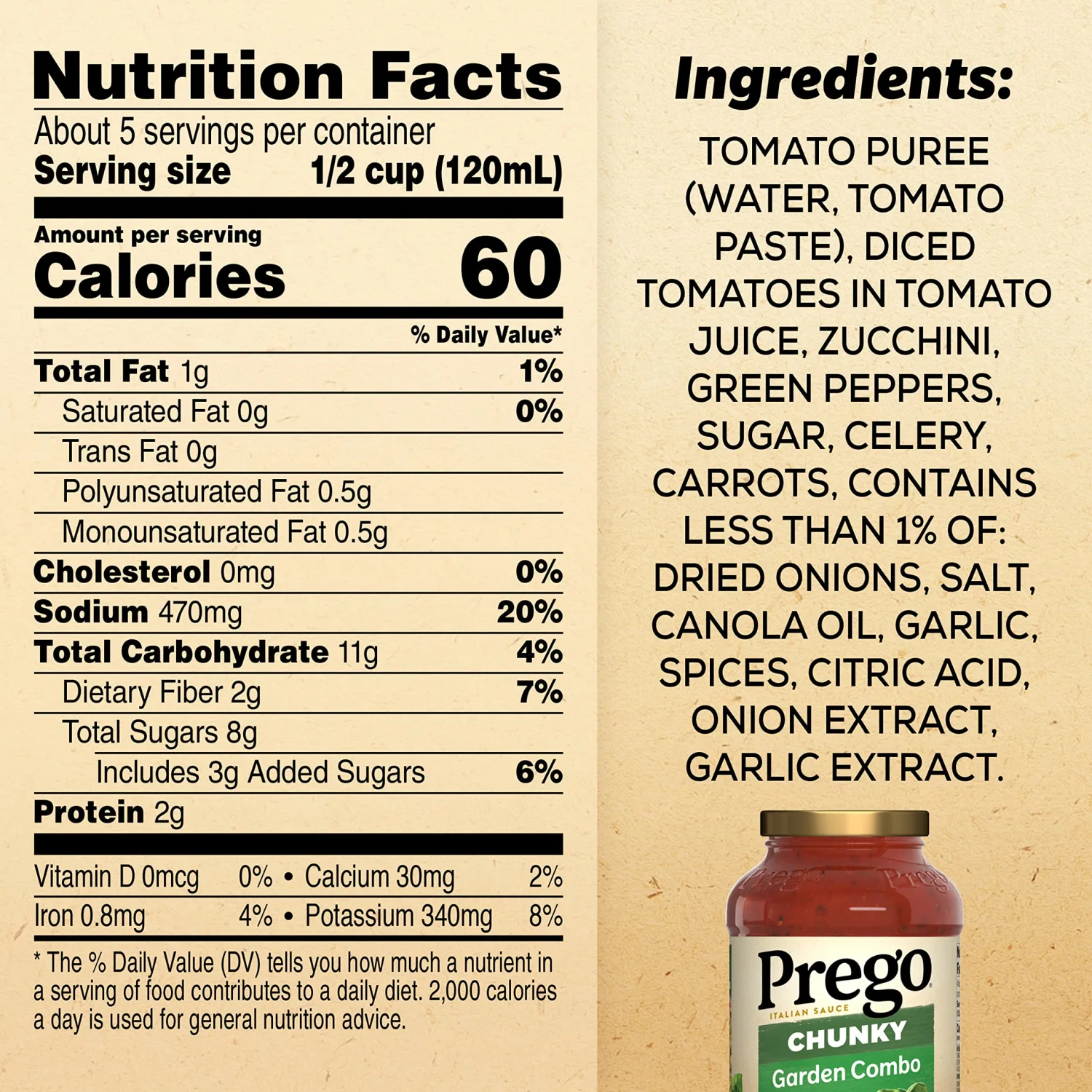 Prego Chunky Garden Combo Pasta Sauce, 23.75 Oz Jar (Pack of 2)