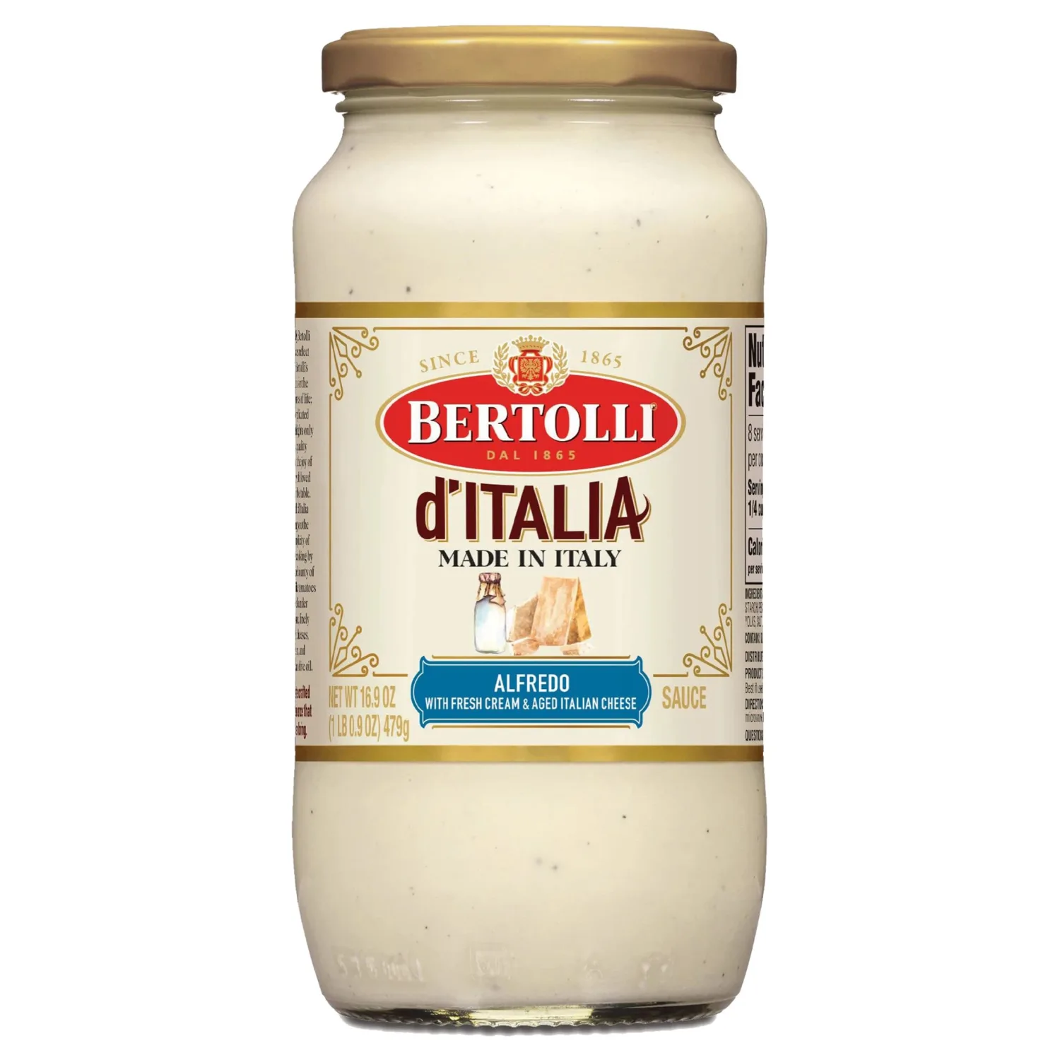 Bertolli d'Italia Alfredo Sauce, Authentic Tuscan Style Pasta Sauce Made in Italy with Fresh Cream and Aged Italian Cheeses, 16.9 OZ