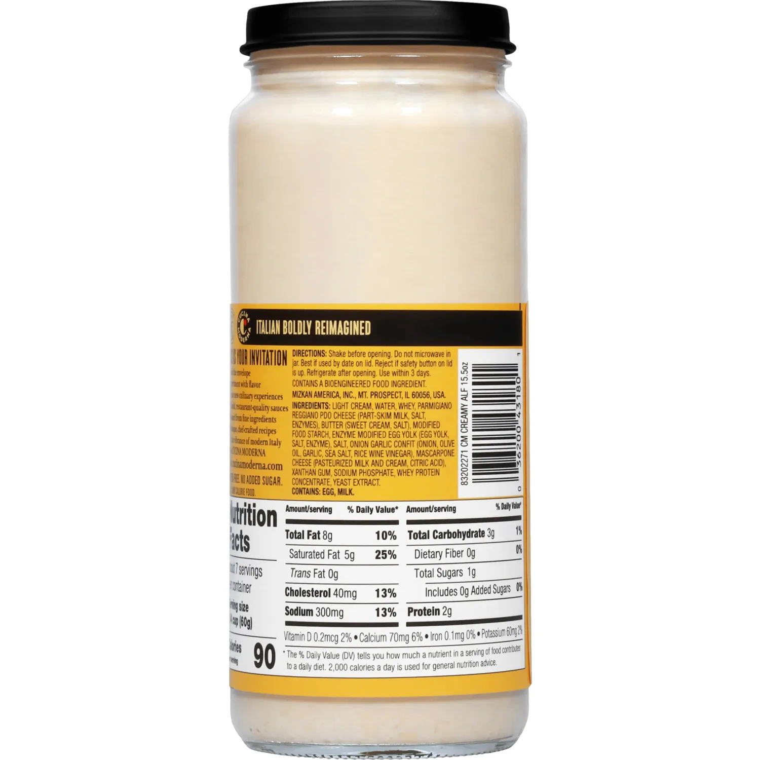 Cucina Moderna Creamy Alfredo Sauce, Made with Real Cheese, No Added Sugar Gluten Free Pasta Sauce, 15.5 OZ