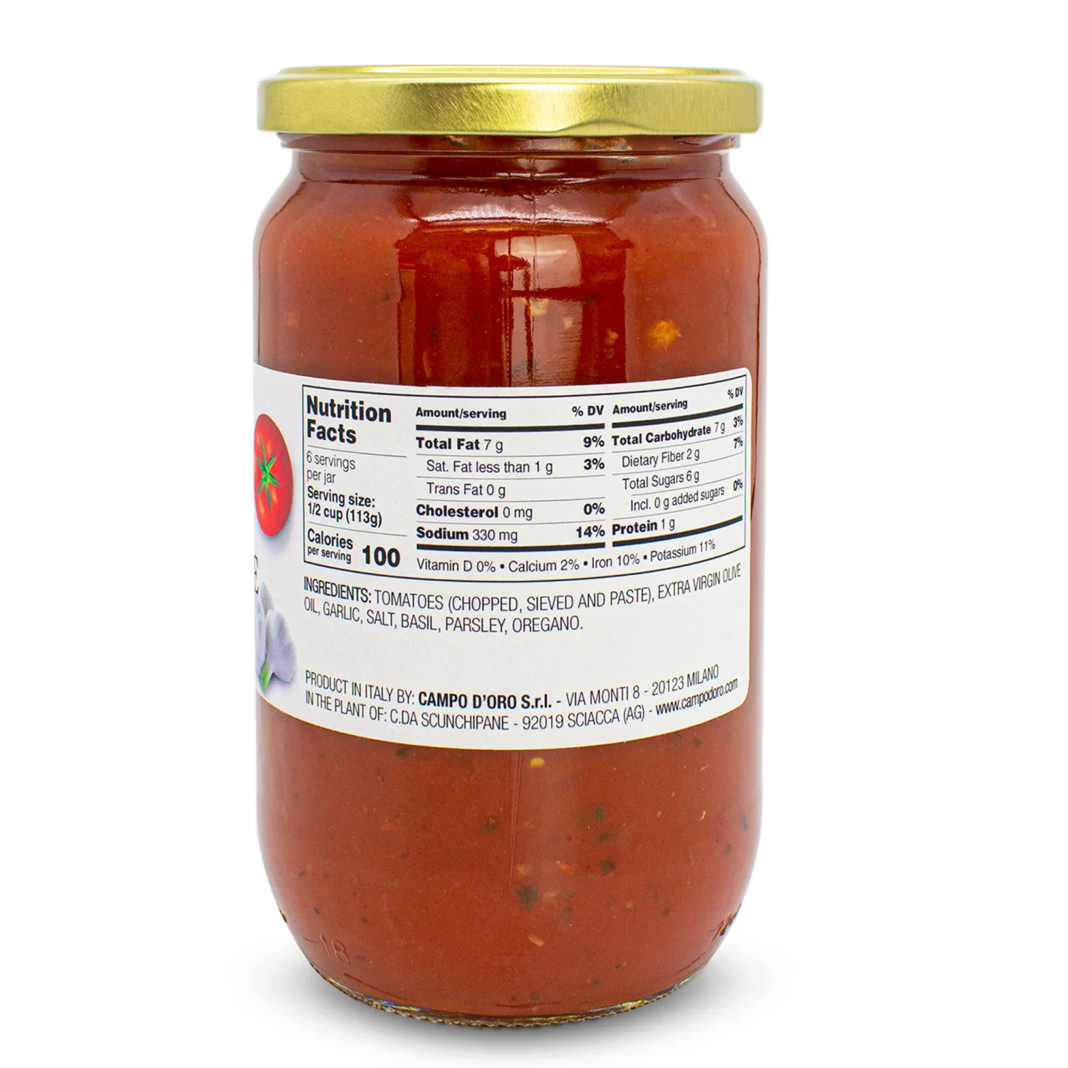 CAMPO D'ORO - Marinara Tomato Sauce, Glass Jar 24oz, Italian Pasta Sauce, Ready Meal, Made with garlic and herbs
