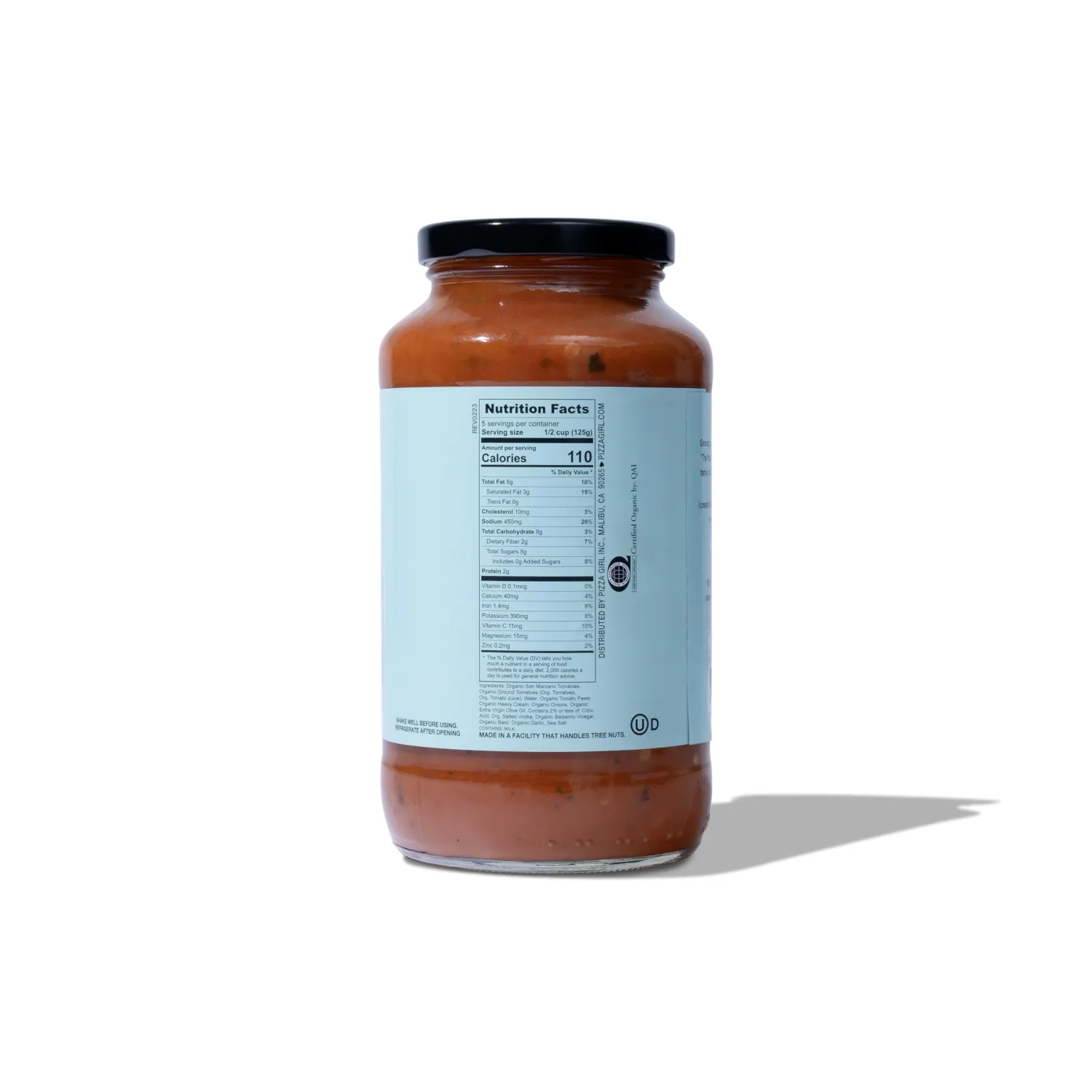 Organic Italian Tomato USDA Certified Organic Pasta Sauce, no added sugar, EVOO, no additives 24 ounces (Vodka Sauce)