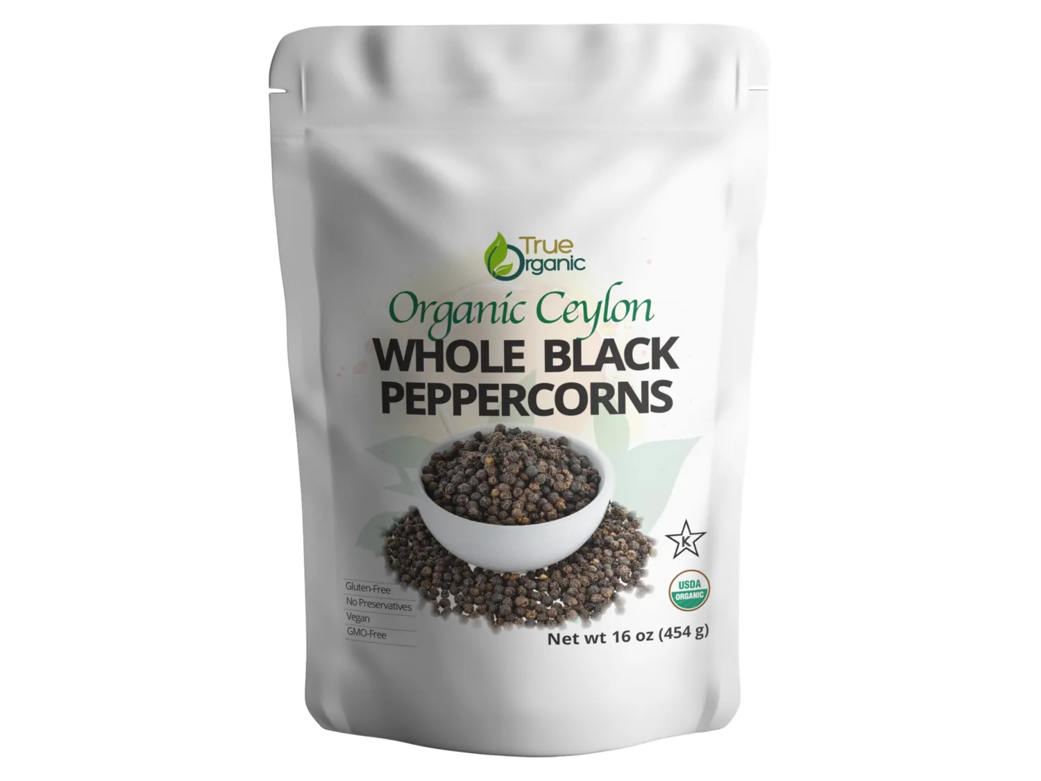 True Organic Ceylon Black Peppercorns Whole 16 Oz - USDA & Kosher Certified, Gluten-Free & Non-GMO Peppercorns, Pure Ceylon Premium Quality & Perfect for Grinder Refill [ Bulk, 1 lb ]