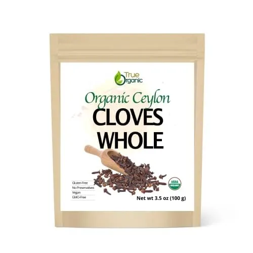 True Organic Ceylon Cloves Whole, 3.5 ounces, Cloves whole Organic USDA Organic & Kosher Certified, Non-GMO, Fresh Organic Cloves, Pure Ceylon Premium Quality.