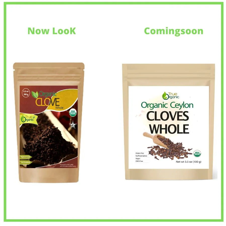 True Organic Ceylon Cloves Whole, 3.5 ounces, Cloves whole Organic USDA Organic & Kosher Certified, Non-GMO, Fresh Organic Cloves, Pure Ceylon Premium Quality.