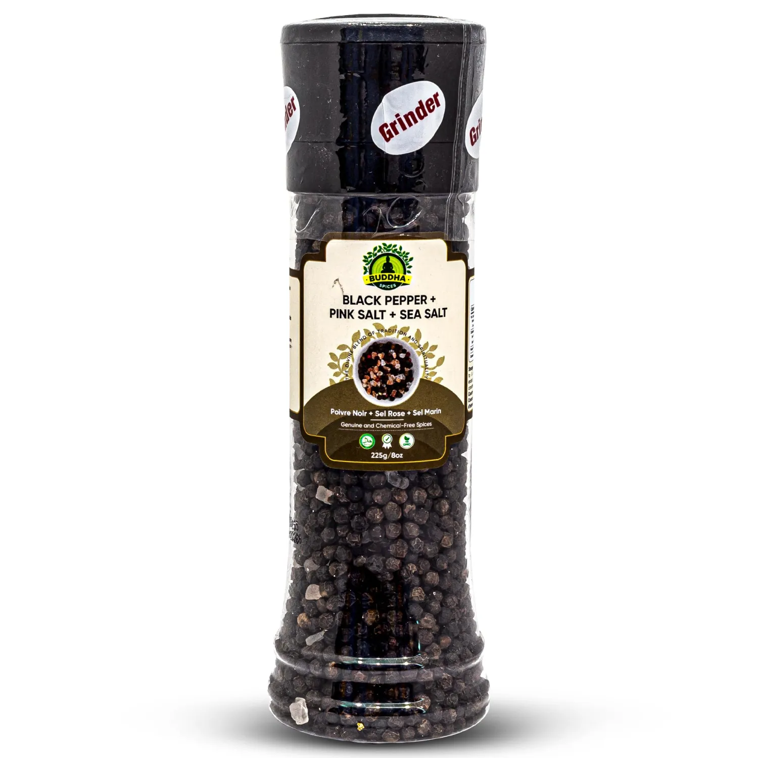 Buddha Spices Inc. Himalian Pink Salt and Sea Salt with Black Peppercorns - 225g
